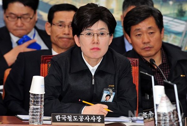 ▲ 최연혜 코레일 사장이 23일 열린 국토교통위원회 전체회의에 출석해 의원들의 질문에 답변하고 있다.ⓒ이종현 기자