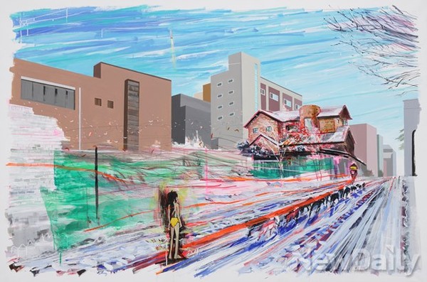 ▲ 하룻밤 사이에_ 116x175cm_ acrylic on paper_ 2013 ⓒ정진