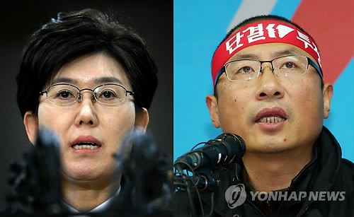 ▲ 파업 참가자들에게 복귀할 것을 요구한 최연혜 코레일 사장과 타협하지 않겠다는 김명환 철도노조 위원장.(우)ⓒ연합뉴스