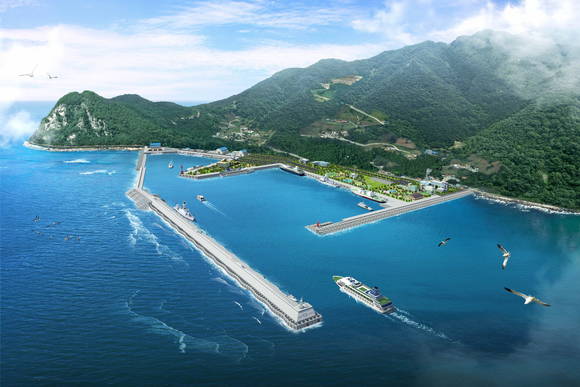 ▲ 해수부 포항지방해양항만청이 발주한 [울릉도 사동항 2단계 동방파제 축조공사] 조감도.ⓒ포스코건설