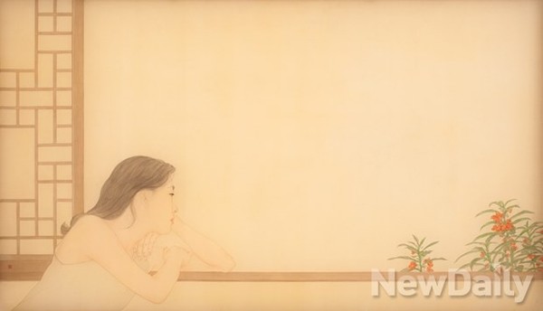 ▲ 아침인사 95x167cm 비단 수간채, 석채 2014 ⓒ임서령