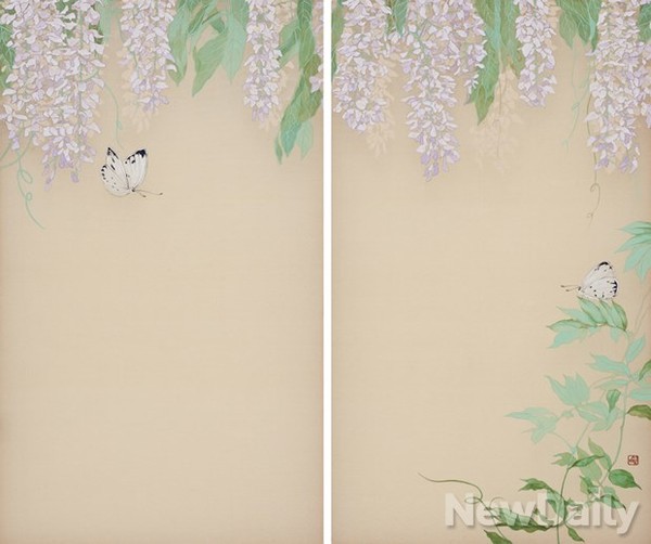 ▲ 사랑인사, 각53x31cm 비단에 수간채, 석채 2014. ⓒ임서령