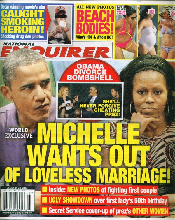 ▲ 2004 부통령후보 에드워즈의 내연녀 폭로했던 주간지 “내셔널 엔콰이어러”가 이번엔 오바마 부부 불화설을 보도했다.