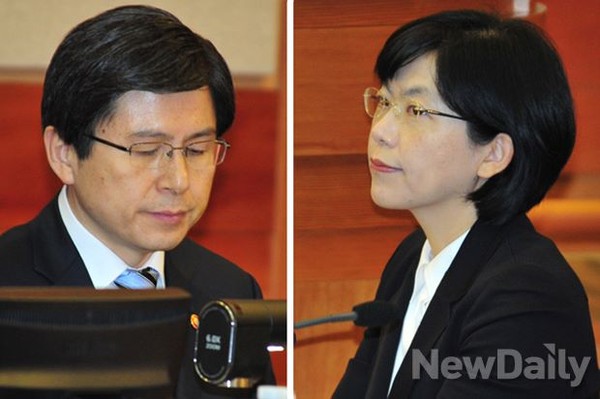 ▲ 대한민국 역사상 최초의 위헌정당 해산심판 첫 공개변론이 28일 오후 2시 서울 종로구 헌법재판소 대심판정에서 열렸다. 황교안 법무부장관과 이정희 통진당 대표가 정부와 통진당 대리인으로 각각 나서 언론의 주목을 받았다.ⓒ 뉴데일리 이종현 기자