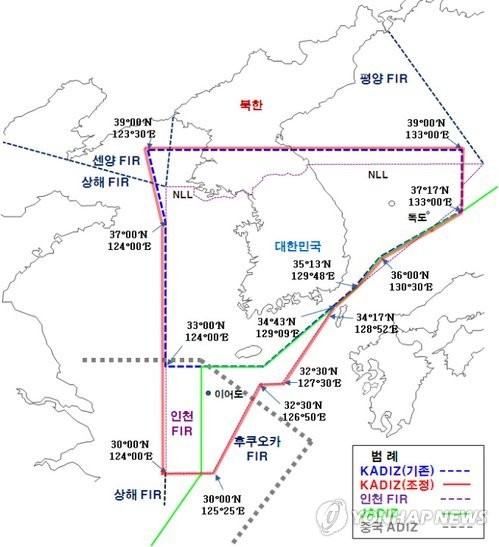 ▲ 한중일 3국의 방공식별구역 지도. [사진: 연합뉴스]