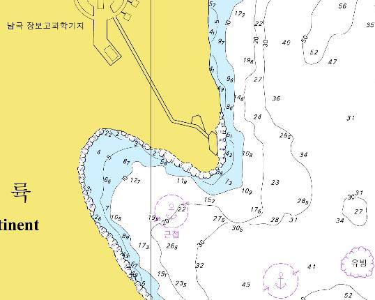 ▲ ▲ 남극 장보고 과학기지 및 아라온호 선박지 해도