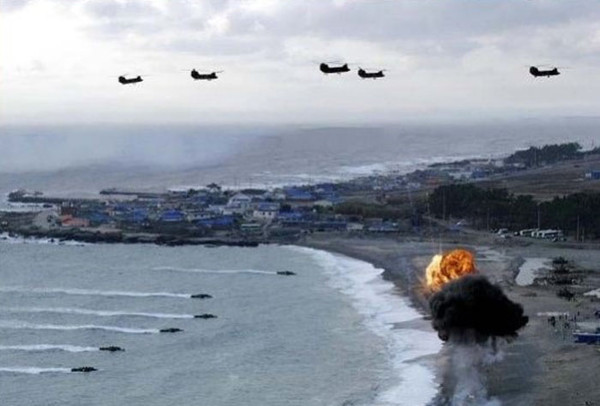 ▲ 한미연합상륙훈련 모습. 키 리졸브 훈련은 한미 지휘부가 전시 작전을 연습하는 지휘소 훈련이다. 이후 실제병력이 출동하는 독수리 연습을 한다.