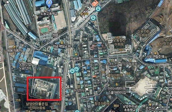 ▲ 폭발사고가 난 빙그레 도농 제2공장 인근 사진, 빨간색이 빙그레 제2공장 ⓒ다음로드뷰