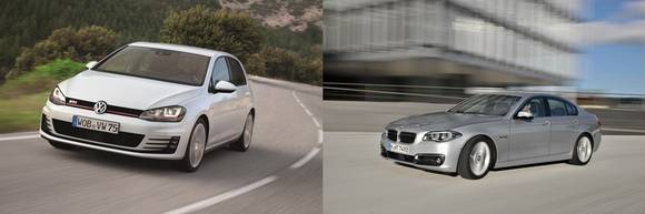 ▲ '2040'의 사랑을 받은폭스바겐 골프(좌)와 '5070'의 선택을 받은 'BMW 뉴 5시리즈'ⓒ각 사