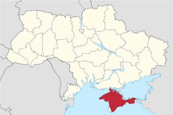 우크라이나 지도. 옅은 색은 우크라이나, 붉은 색이 크림반도다. [사진: 위키피디아 발췌]