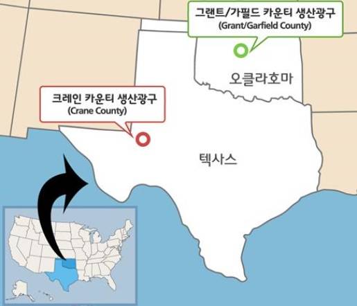 ▲ 오클라호마 및 텍사스 생산 광구 위치 ⓒSK이노베이션