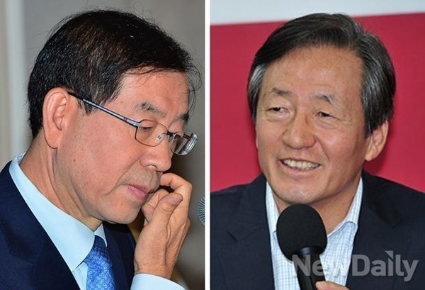 ▲ 왼쪽부터 박원순 서울시장, 정몽준 새누리당 의원ⓒ뉴데일리 이종현 기자