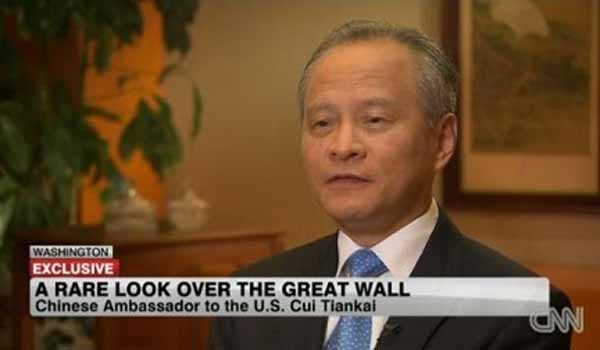 ▲ CNN과 인터뷰하는 추이텐카이 주미 중국대사. [사진: CNN 인터뷰 화면 캡쳐]