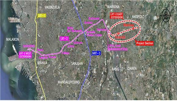 ▲ 필리핀 LRT-2호선 사업 노선현황ⓒ한국철도시설공단