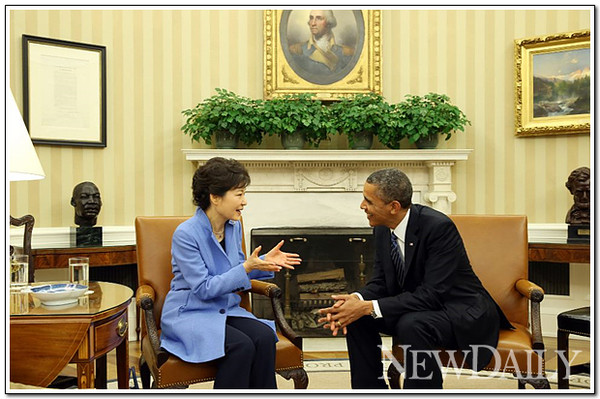 ▲ 지난해 미국을 방문한 박근혜 대통령이 오바마 대통령과 정상회담을 갖고 있다. ⓒ 뉴데일리 자료사진