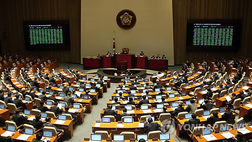 ▲ 2일 밤 국회에서 해양사고의 조사 및 심판에 관한 법률 일부개정법률안이 본회의 표결을 통과하고 있다.ⓒ연합뉴스