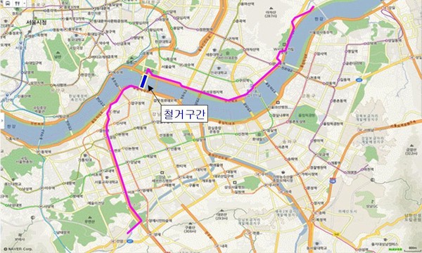 ▲ 철거 구간 구간 : 성수대교 하단 부근.ⓒ국방부