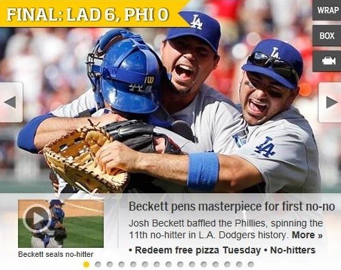 ▲ 26일(한국시간) 노히트노런을 달성한 조쉬베켓ⓒMLB홈페이지 제공