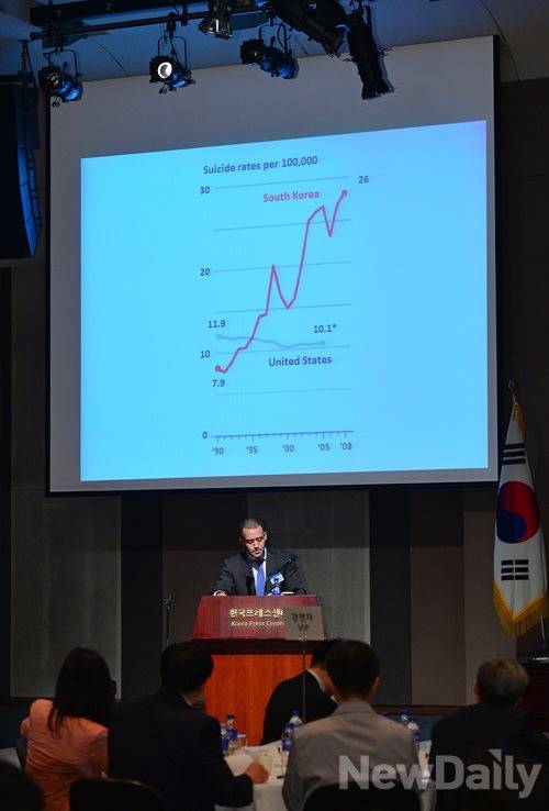 ▲ 사이먼 먼디 FT 특파원이 뉴데일리경제 '규제혁파 심포지엄'에서 주제 발표를 하고 있다. ⓒ뉴데일리경제