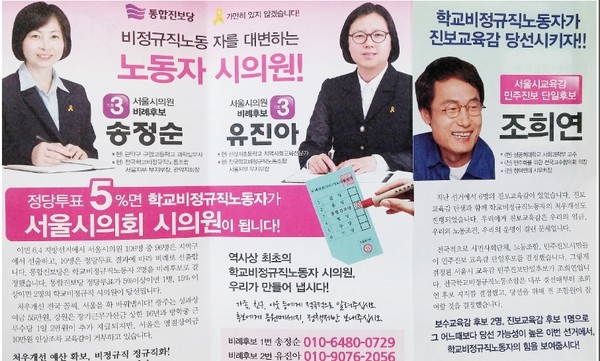 ▲ 조희연 후보가 등장한 통합진보당 시의원 후보자의 선거홍보책자.ⓒ 뉴데일리 DB