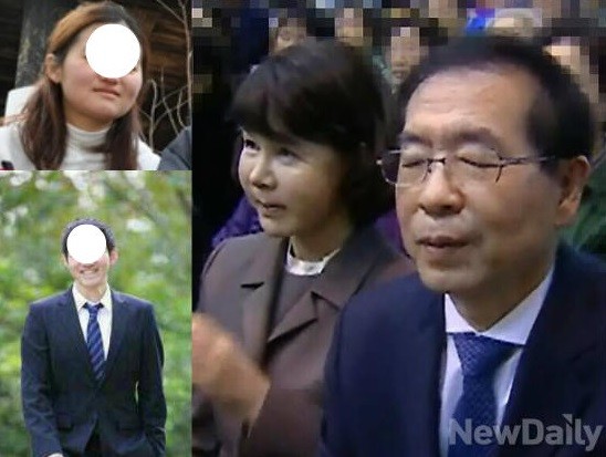 ▲ 왼쪽 위 박원순 후보의 딸 박다인 씨, 왼쪽 아래 박원순 후보의 아들 박주신 씨, 오른쪽 사진은 박원순 후보와 그의 부인 강난희 씨ⓒ뉴데일리