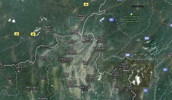 ▲ 태국 북부 치앙라이 지역의 위성지도. [자료사진]