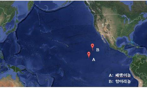 ▲ 태평양에 우리말 이름이 붙은 해저지형의 위치.ⓒ해양수산부