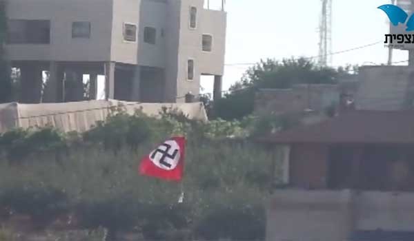 ▲ 팔레스타인 자치정부 지역에 게양된 스와스티카 깃발. 나치 제국의 상징이다. [사진: 해당 동영상 캡쳐]