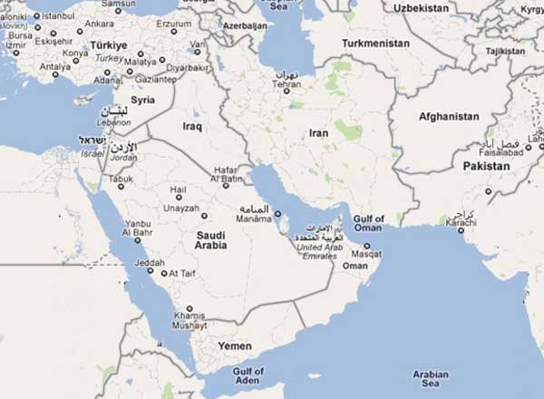 ▲ 아라비아 반도를 중심으로 한 중동지역 지도. 이 가운데 4개 나라가 여행금지국가다. [자료사진]
