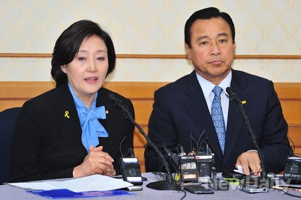 ▲ 이완구 새누리당 원내대표와 박영선 새정치민주연합 원내대표ⓒ이종현 기자