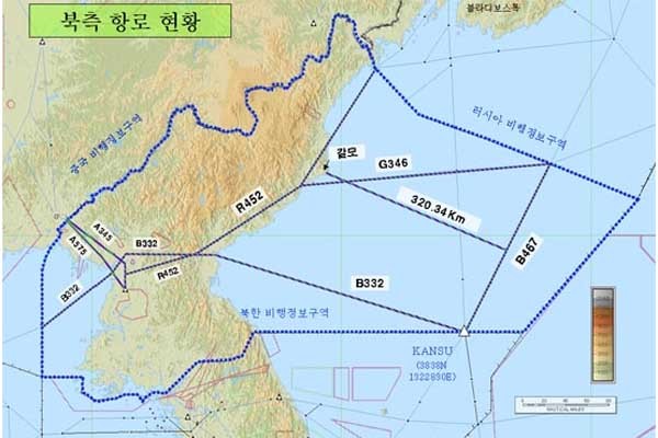 ▲ 북한 영공의 주요 항로와 비행정보구역. [자료사진]