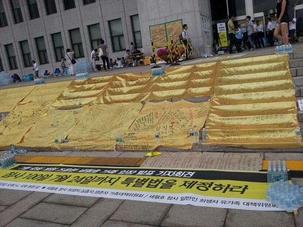 ▲ 국회 본회의장 입구 계단을 덮은 노란 물결ⓒ올인코리아
