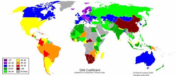 ▲ 해외의 한 경제학자가 자료를 수집해 만든 2012년 지니계수 그래픽 [사진: 벤자민 스튜드 베이커 닷컴 캡쳐]