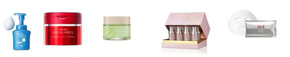 ▲ ⓒ왼쪽부터 센카,아쿠아라벨,오늘,동인비,SK-II 제품(사진=트루컴 제공)