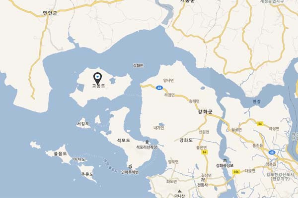 ▲ 교동도는 강화군의 행정구역으로 북한과 마주한 한강 하구의 섬이다. [그래픽: 네이버 지도 캡쳐]