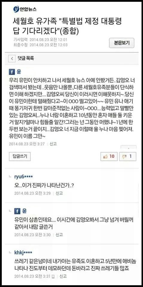 ▲ 사진=연합뉴스 댓글 캡처