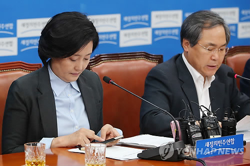 ▲ 새정치민주연합 박영선 국민공감혁신위원장이 25일 열린 원내대책회의 도중 휴대폰 문자를 확인하고 있다. ⓒ연합뉴스DB