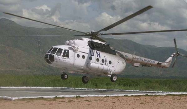 유엔의 임무를 수행하는 Mi-8 수송헬기. 유엔은 민간업체와의 계약을 통해 각종 임무를 맡긴다. [사진: 이란 프레스TV 보도화면 캡쳐]