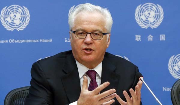 ▲ 유엔에서 기자회견 중인 추르킨 러시아 대사 [사진: 러시아 타임스 보도화면 캡쳐]