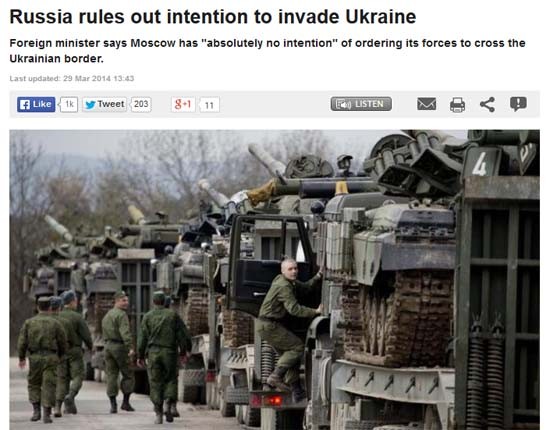 지난 3월 우크라이나 동부 접경지역에 러시아군이 집결했다는 소식을 전하는 외신 [사진: 알 자지라 아메리카 보도화면 캡쳐]