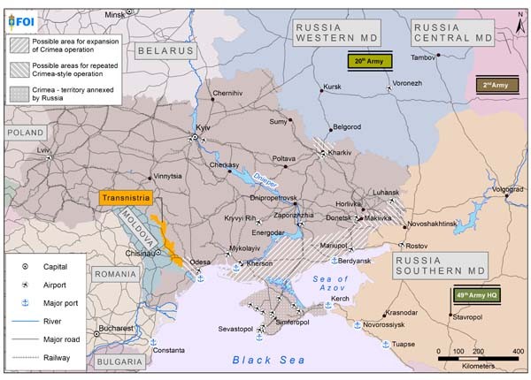 우크라이나와 친러 반군, 러시아 간의 분쟁 지도. [사진: IISS의 밀리터리 밸런스 블로그 캡쳐]