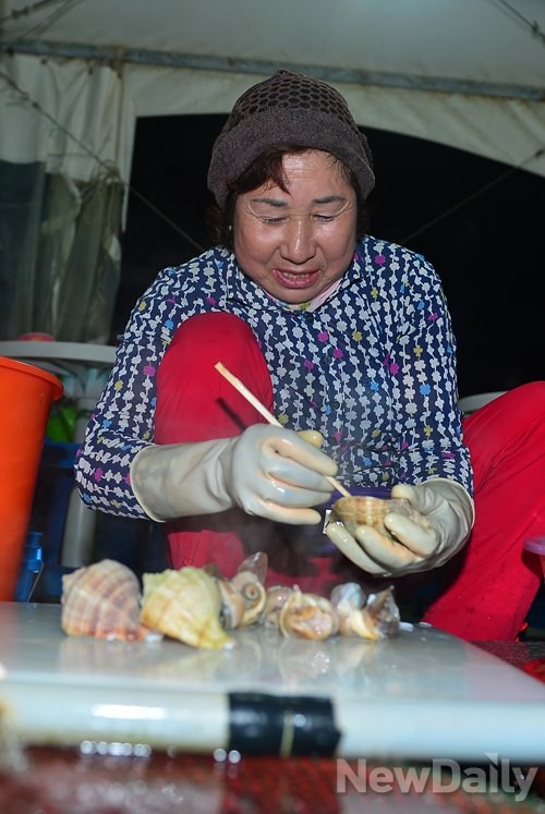 ▲ 홍도선착장 한켠에 자리하고 있는 먹거리해녀촌 ⓒ 뉴데일리 정상윤