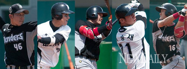 ▲ 2013년 프로무대로 진출한 선수들. 왼쪽부터 김용성, 윤병호, 이원재, 이승재, 송주호 선수.ⓒ고양원더스 페이스북