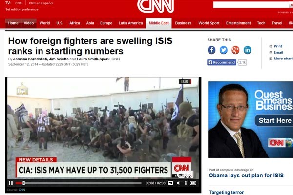 ▲ CNN은 CIA 등을 인용, ISIS 조직원 규모가 지난 7월에 비해 3배 가까이 증가했다고 보도했다. [사진: CNN 해당보도 화면 캡쳐]