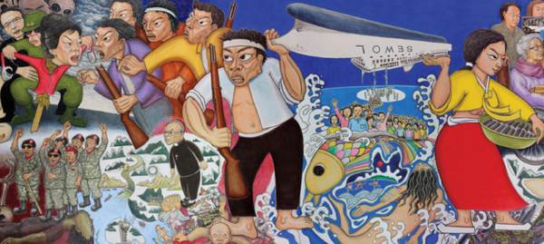 ▲ 홍성담 씨의 걸개그림 세월오월, 박 대통령을 허수아비로 희화화해 논란을 빚은 이 그림을 뉴욕 일부 한인단체들이 시위에 이용하려 하고 있다. ⓒ 자료사진