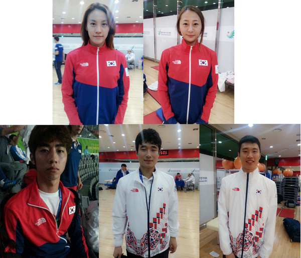 ▲ ⓒ인천 아시안게임 대구대 출신 펜싱 대표선수(윗줄 왼쪽부터 오하나, 김미나 선수, 아랫줄 왼쪽부터 허준, 김효곤, 김민규 선수)  
