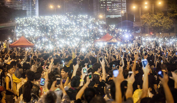 홍콩 시민들의 민주화 시위 '우산 혁명' [사진: 홍콩차이나모닝포스트 보도화면 캡쳐]
