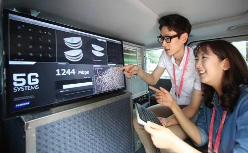 ▲ 삼성전자가 15일 시속 100㎞ 이상으로 달리는 차 안에서 5세대(5G) 이동통신 기술을 시연하는데 성공했다.ⓒ삼성전자 제공