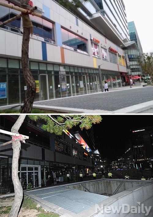 ▲ 17일 오후 지하 환풍구 덮개가 붕괴돼 수 십명의 사상자가 발생한 경기도 성남시 분당구 판교테크노밸리 야외공연장 사고 현장.ⓒ 뉴데일리 정재훈기자