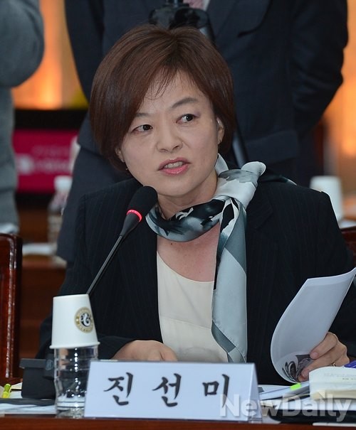 ▲ 22일 경기도청에서 열린 안행위 국감에서 첫 질의를 시작하자마자 "(성남시는 이 행사의 주최·주관이 아니니) 더 이상 논란이 진전되지 않았으면 좋겠다"는 감싸기 발언으로 말문을 연 새정치민주연합 진선미 의원 ⓒ뉴데일리 정상윤 기자